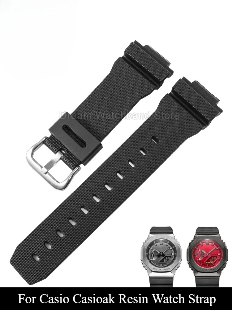 For Casio CasiOak GM-2100 GA-2100 GA-2110 Ergonomic Lightweight Skin-Friendly Resin WatchStrap Black Gray Green Blue 16mm Convex