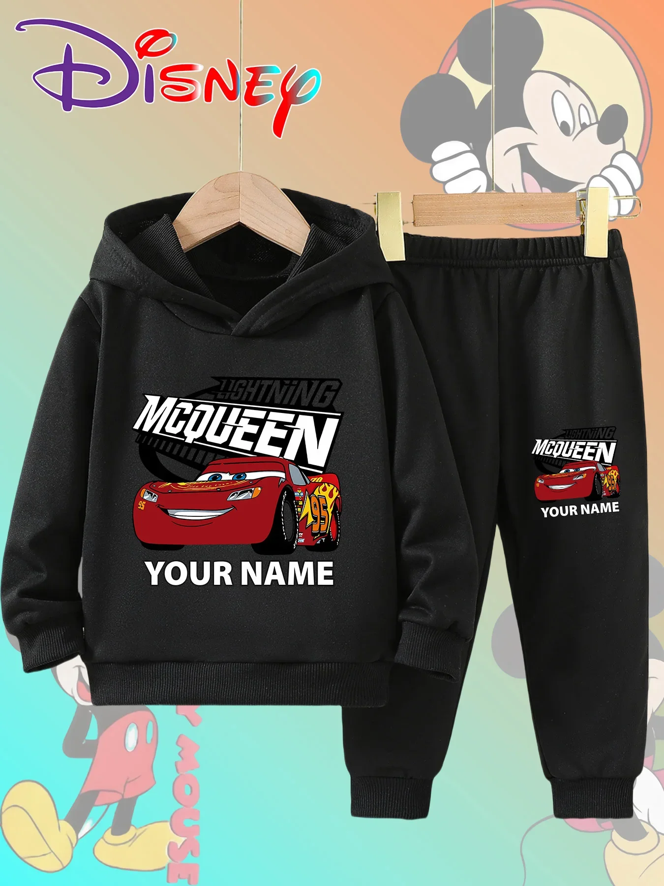 كارتون لايتنينج ماكوين كول للأطفال متعة سيارة الخريف الشتاء لينة هوديي السراويل الطويلة الدافئة في الهواء الطلق عادية صبي فتاة البلوفرات مجموعة #2