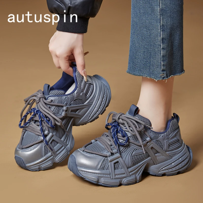 

Женская обувь AUTUSPIN, размер 40, модные кроссовки на толстой подошве, женские повседневные кроссовки из коровьей кожи KPU, женская модная обувь