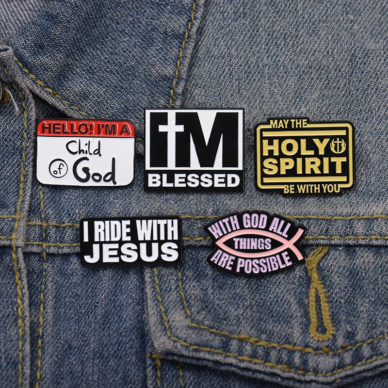 I'm Blessed I Ride With Jesus Enamel Pin Cartoon Creative Christianity Jesus Fish Brooches Jewelry Lapel Badge Gift for Friends