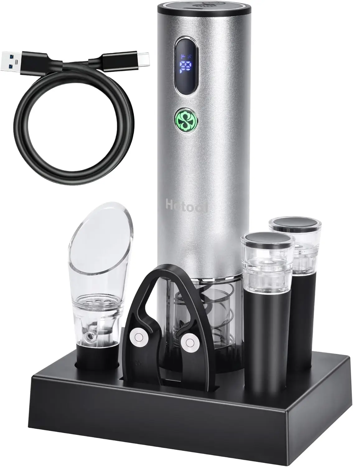 

Electric Wine Opener with Wine Accessories -Rechargeable Wine Bottle Opener Set with Base, Aerator, Foil Cutter