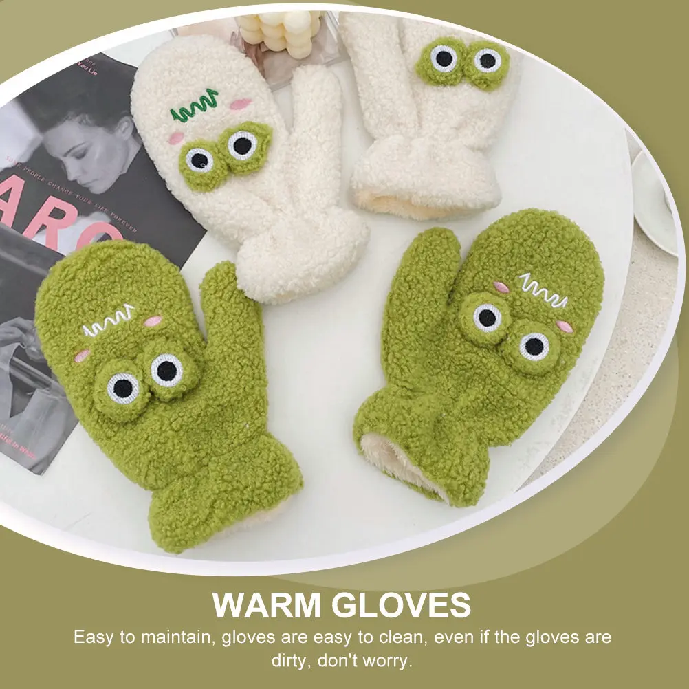

1Pair Cartoon Winter Gloves for Kids Adults Warm Soft Breathable Full Finger Hand Covers Cold Proof Mitts