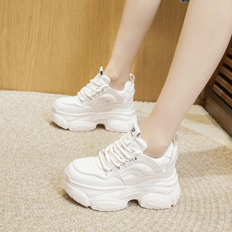 

8cm Platform Chunky Dad Shoes Women Spring Black Casual Sneakers Height Increasing Fashion Shoes