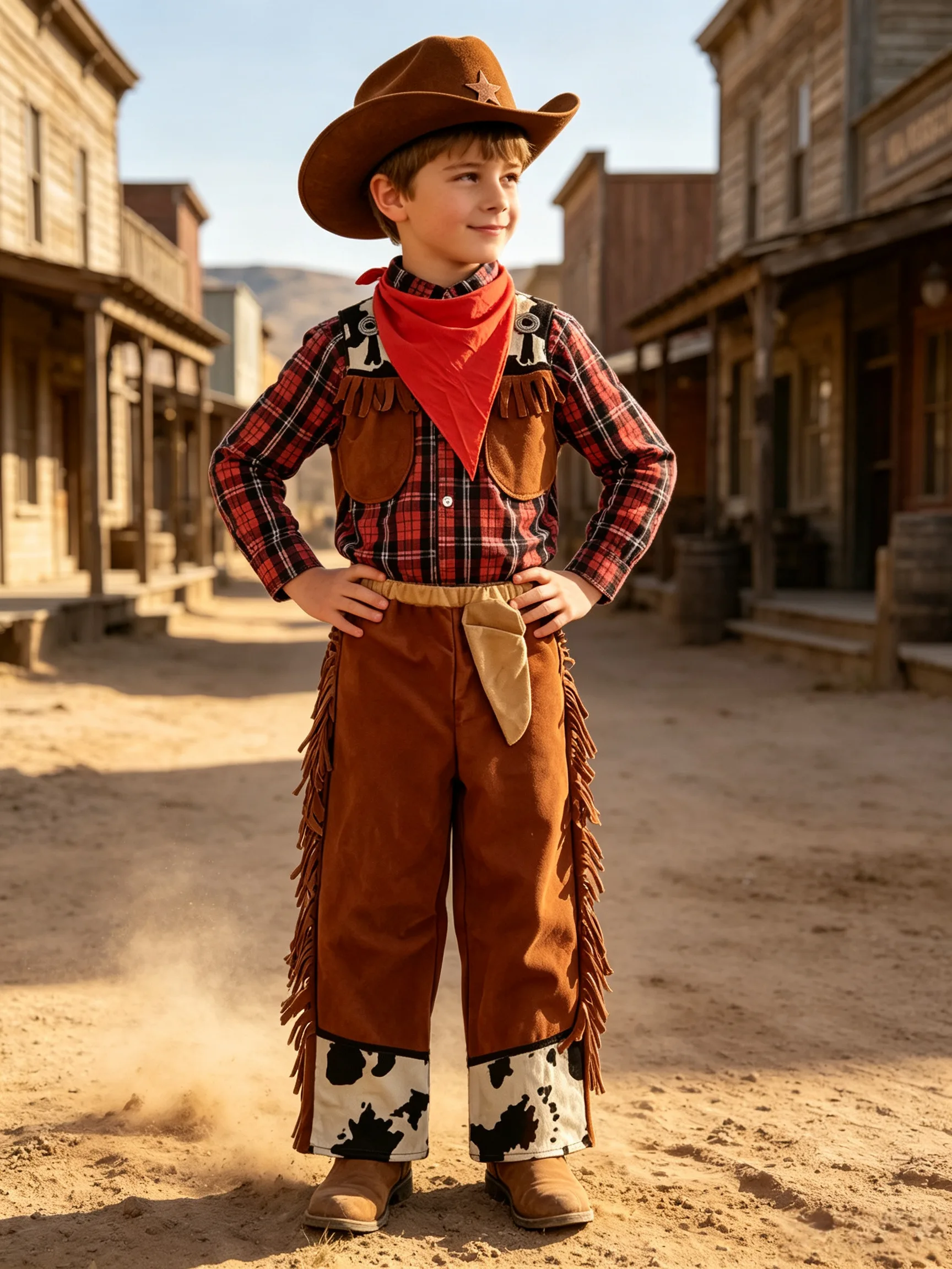 Kids western cowboy costume set, wild west outfit with hat for party, cosplay and role play