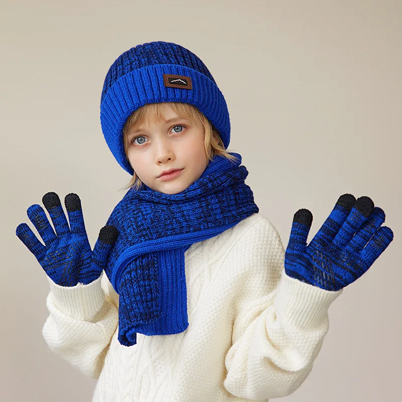 4 5 6 7 8 9 10 Years Old Kids Hat Scarf Gloves Set Boy Girl Winter Knit Beanies Neck Warmer Gaiter 3 Set Bonnets Mittens Scarf