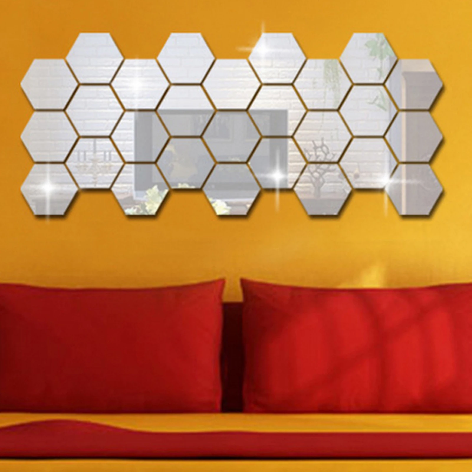 12PCS/Lot Geometric Solid Hexagonal Mirror Wall Stickers DIY 3D Acrylic Mirror Stereo Removable Home Decoration Self Adhesive