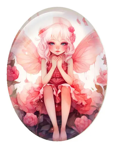 10pcs/lot Pink Flower Girl Fairy Wing Oval Photo Glass Cabochon Flatback Demo Flat Back Cameo For Diy Jewelry Making Supplies