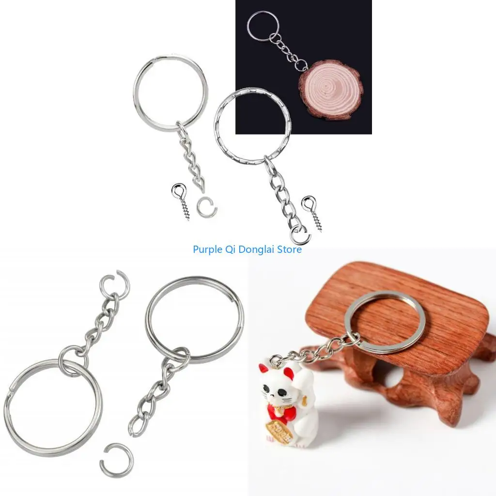 L21E 50x Silver Screw Eye Pin for Key Rings for w/ Chain and Open Jump Ring Extender Eye Pins Split for Key Chain Ring for Je