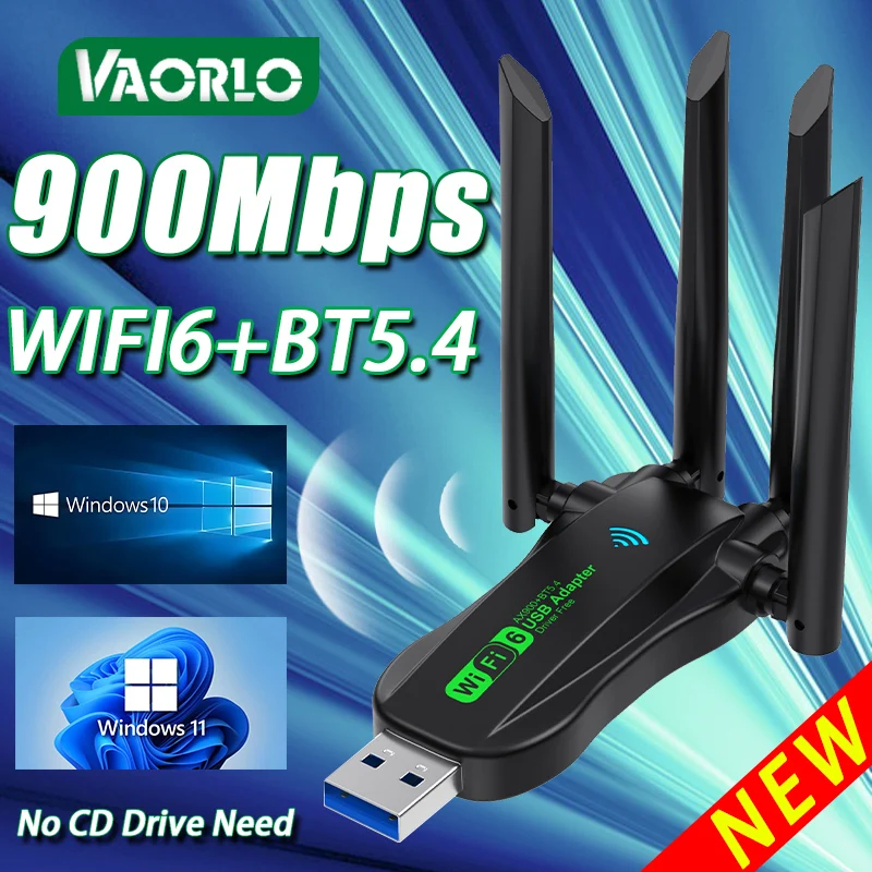 

4 Antennas 900Mbps WiFi USB 3.0 Ethernet Adapter 2.4G/5GHZ Bluetooth5.4 WiFi Dongle Wireless Network Card 802.11AX For Win 10/11