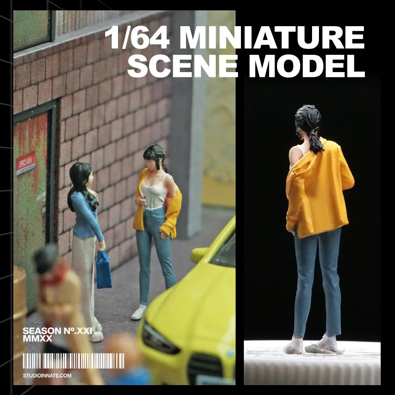 1/64 Miniature Figure Girl Yellow Clothes Off the Shoulder Mini Doll Model Figurine Creative Sandtable Photography Props Display