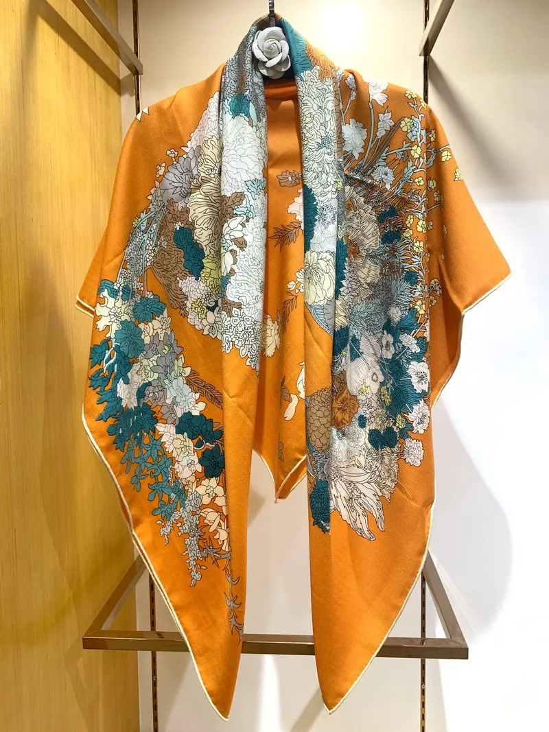 Luxury Silk Wool Scarf Women Winter Soft Shawls Head Hair Accessories Big Square Bandanas Female Scarves Horse Print