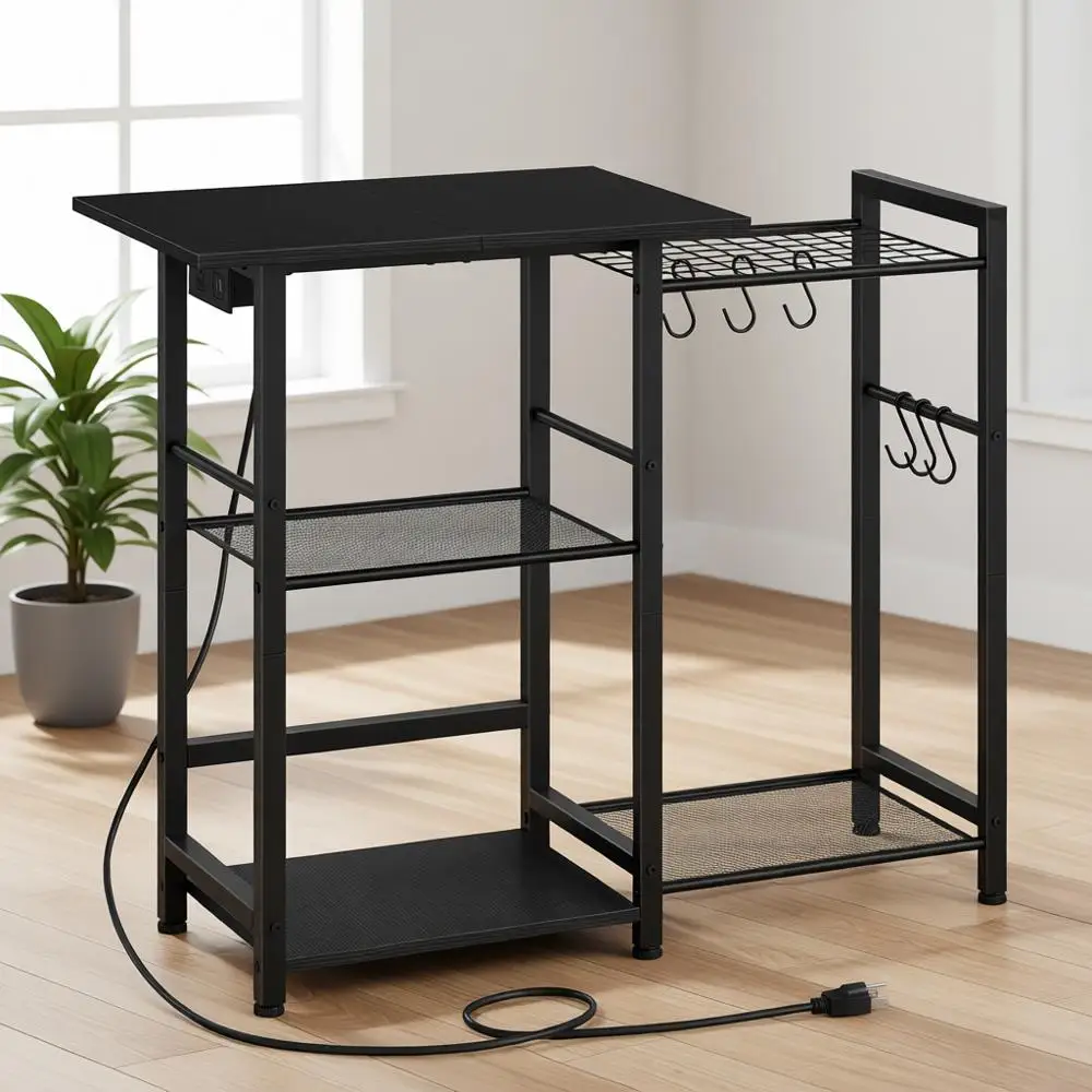 

Стеллаж для кухни с розеткой, полка для микроволновки, подставка для кастрюль, органайзер для специй, универсальная полка для кухонных принадлежностей