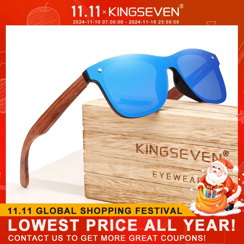 KINGSEVEN Polarized UV400 Sunglasses For Men Brand Wooden Vintage Mirror Lens Glasses Square Frame Women Eye Protection Eyewear