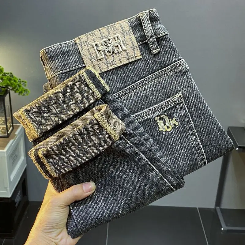 

Мужские джинсы с вышивкой, облегающие, с высокой эластичностью, с принтом бренда Faion, из хлопкового денима, повседневные, прямые, длинные брюки