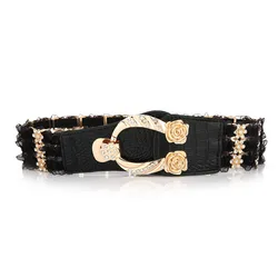 New Women's Lace Elastic belt Rhinestone Decorative Skirt Accessories Fashion Luxury Waistband Designer Versatile Casual Belt