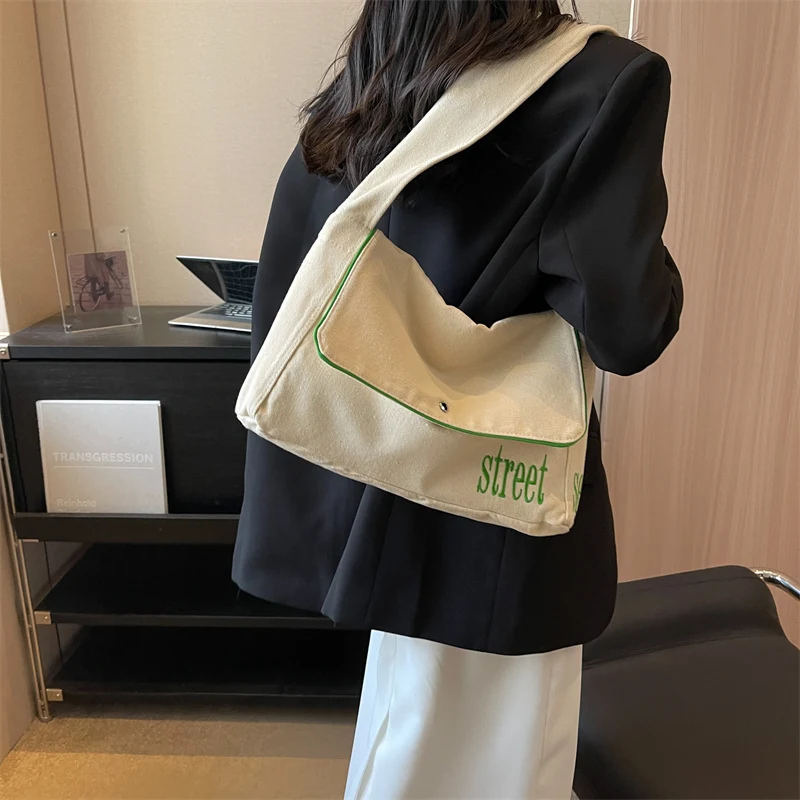 Simple Canvas Women's Bag 2023 Eco Bag Korean Shopper Designer Handbags Shoulder Cross Bag Messenger Bag Y2K University Side Bag