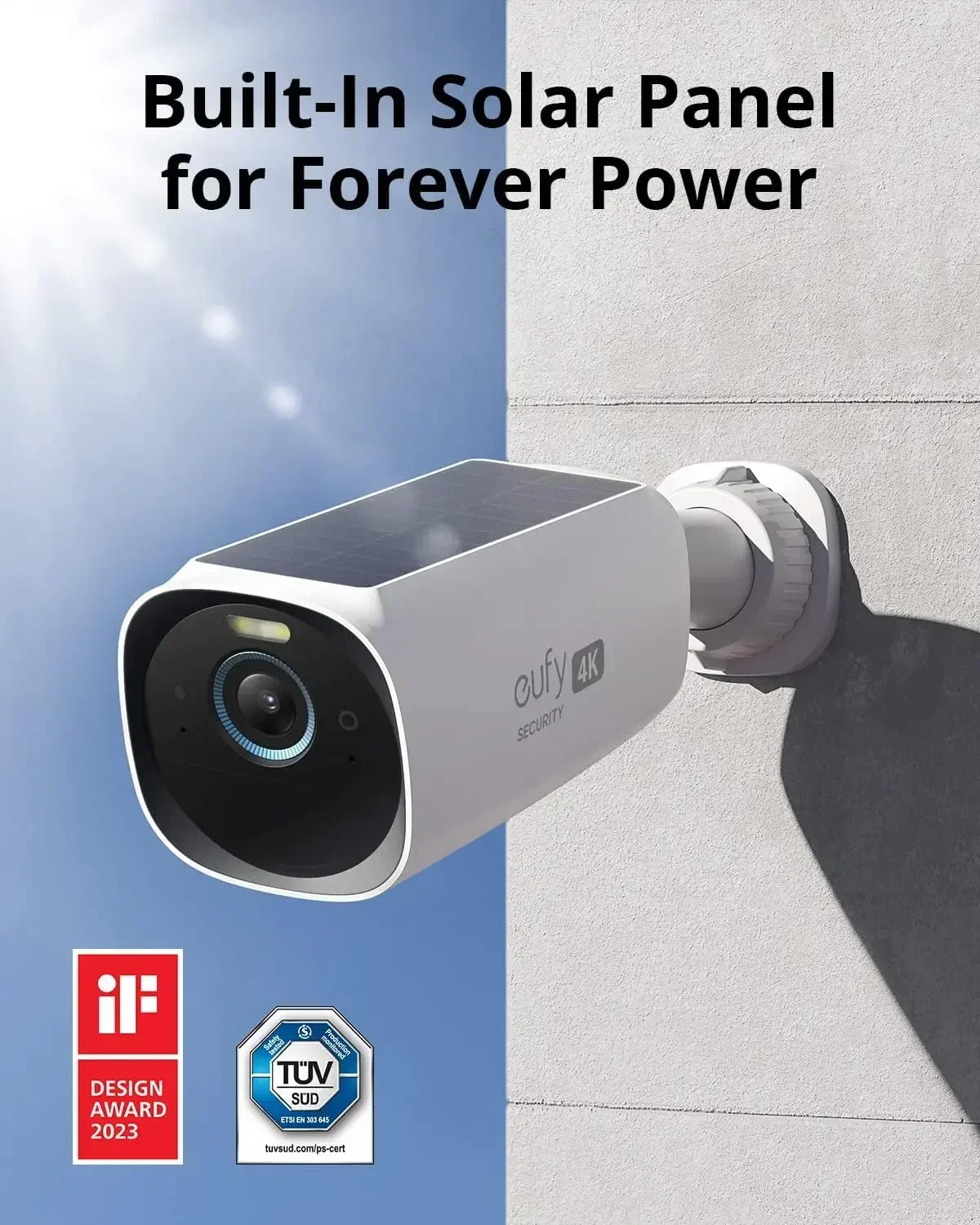 eufyCam S330 (eufyCam 3) Комплект из 4 камер, наружная беспроводная камера видеонаблюдения, 4K со встроенной солнечной панелью, распознавание лиц AI