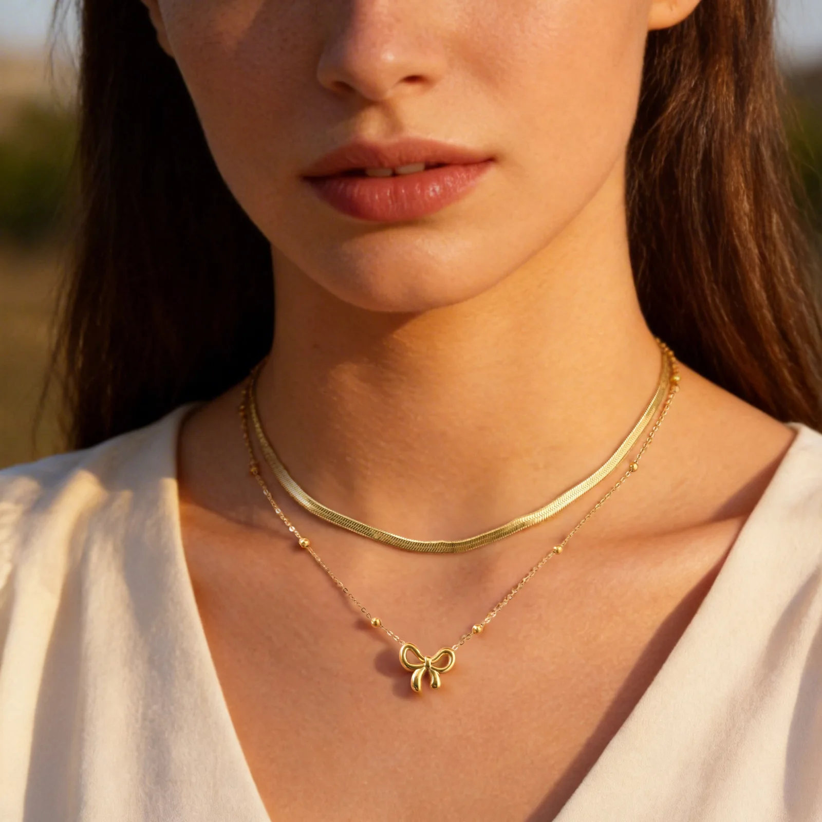 Vnox 2-teiliges Edelstahl-Halsketten-Set mit goldfarbenem Schmetterlingsanhänger, verstellbare Länge der Kette, Abstandsperlen, eleganter Alltagsschmuck – Detail 2