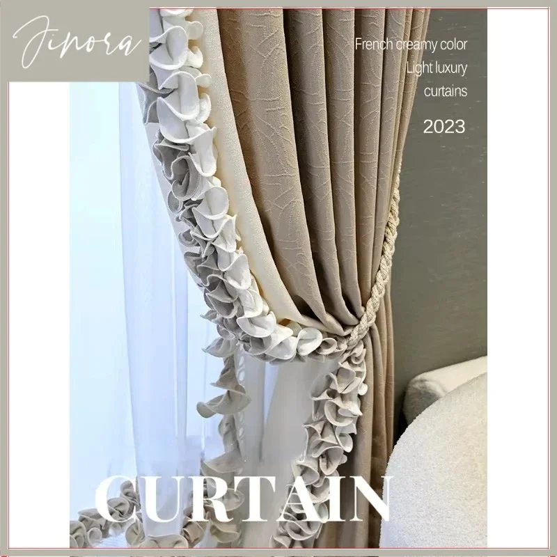 Cream Milk Tea Bedroom Agaric Lace Tulle Valance Home Custom French European Curtains For Living Room
