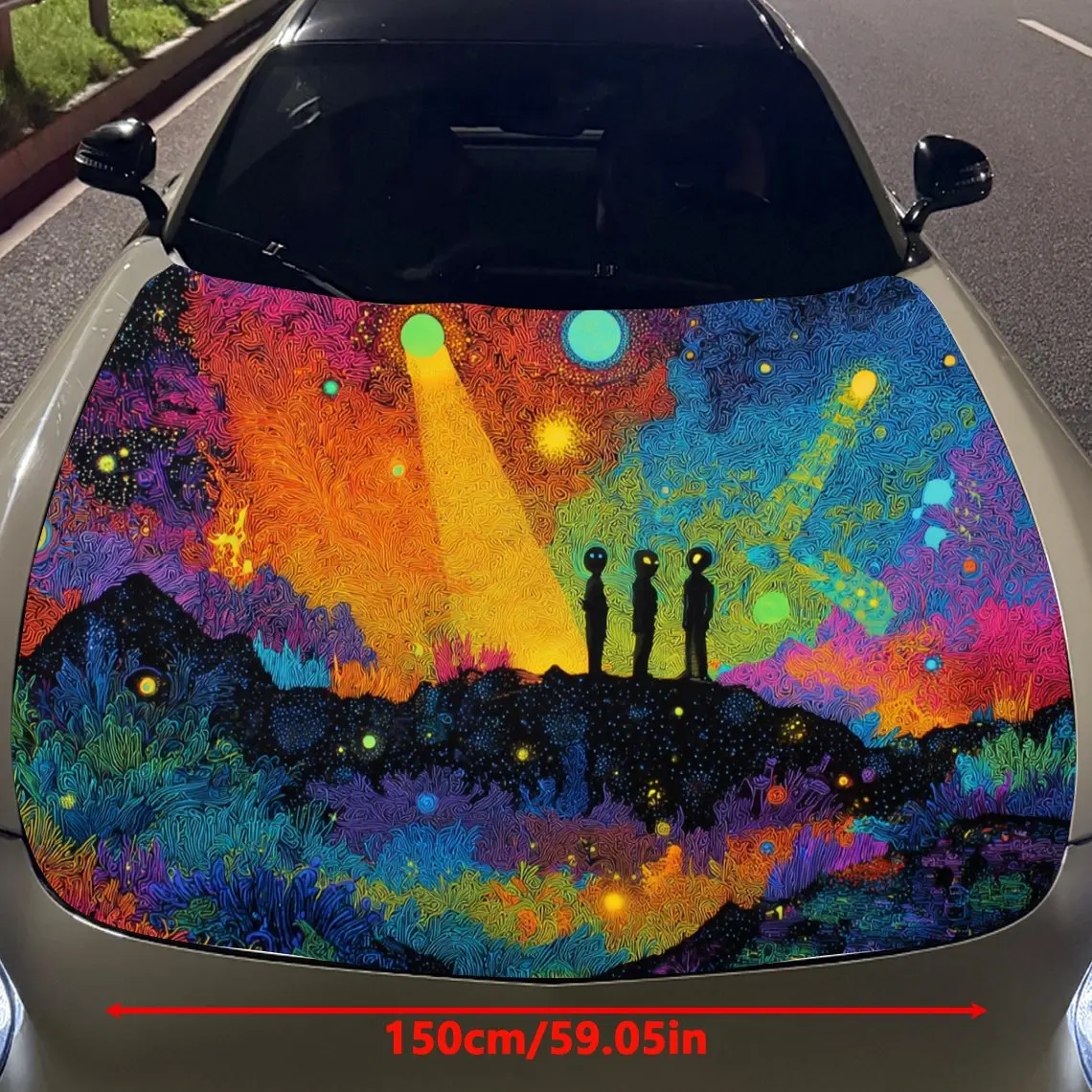 Fantasy World UFOs and Aliens Car Hood Vinyl Stickers Car Surface Protection Decal Car Decoration Cover Vinyl Wraps Waterproof S