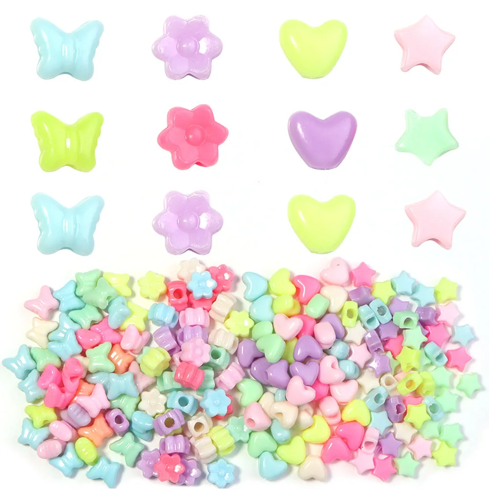 200 Stück Acrylperlen, Bonbonfarben, Liebe, Blume, Stern, Schmetterling, lose Perlen für Schmuckzubehör, DIY-Armband, Schlüsselanhänger, Dekoration