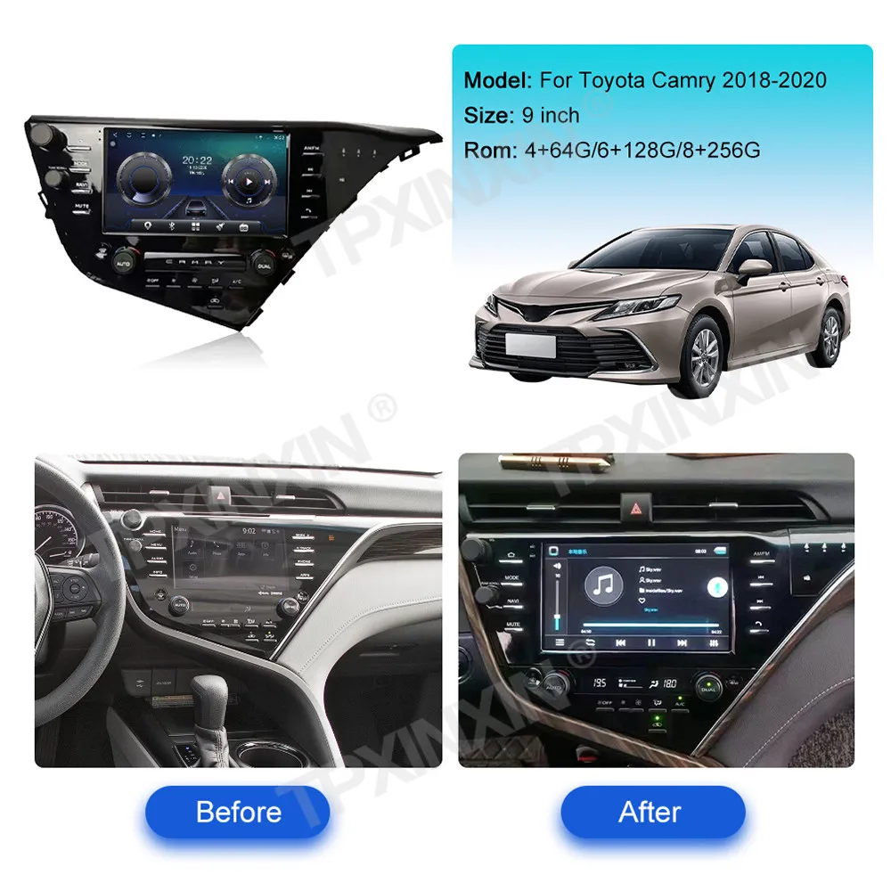 9-inch For Toyota Camry 2018 - 2020 Car DSP Multimedia Android Auto HiCar Head Unit sreen Wireiess Carplay v