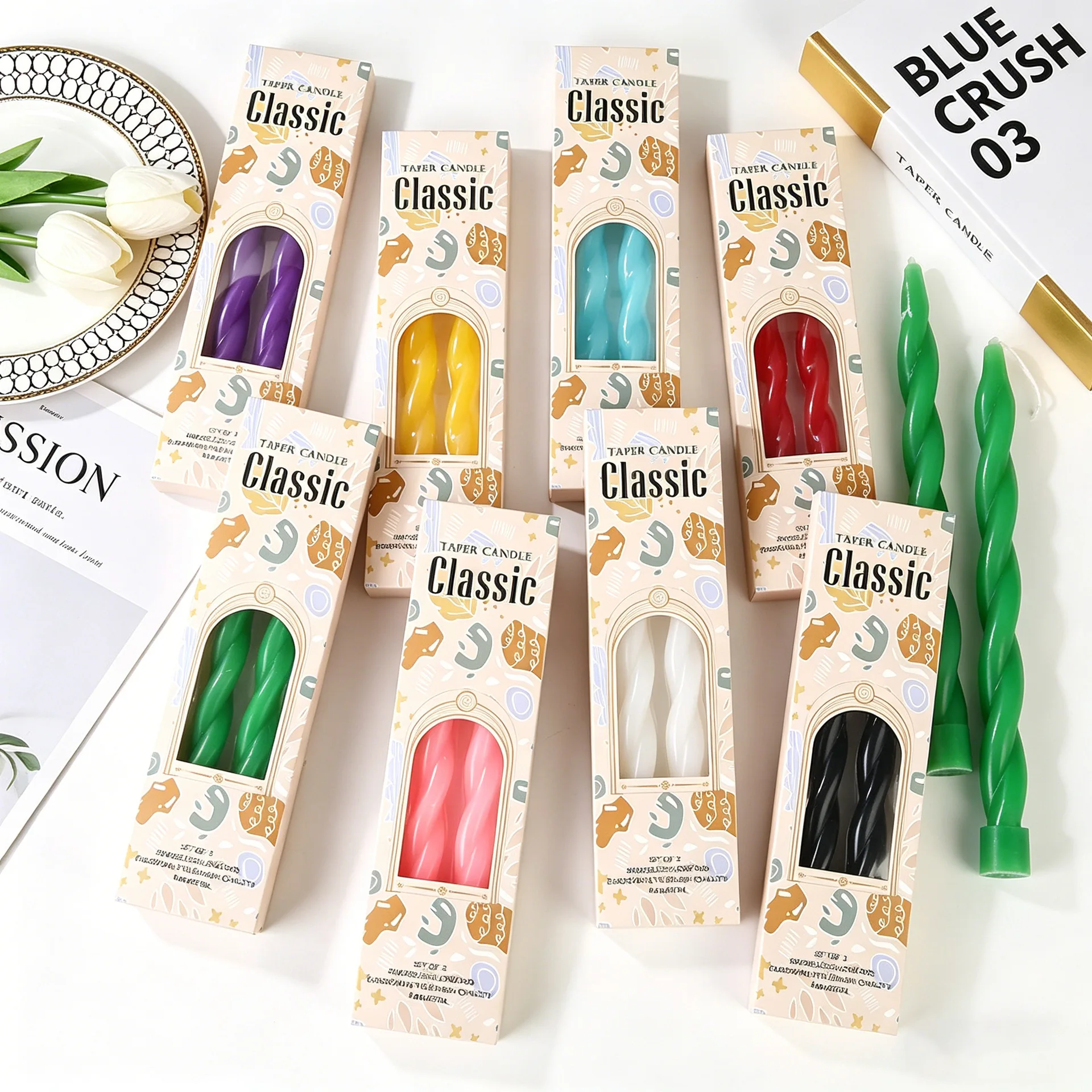2-Pack Candles Corrugated Wax Candles Colored Threads Candles Festive Christmas Decoration Creative Spiral Candles For Party