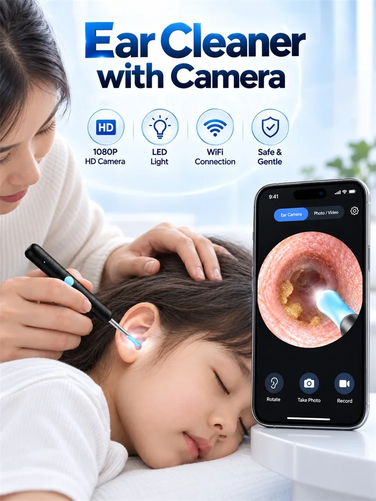 Ear Cleaner With Camera Multifunctional Endoscope Ear Pick, 360° Rotatable HD Visual Ear Cleaner, USB-C Charging Family Ear Pick