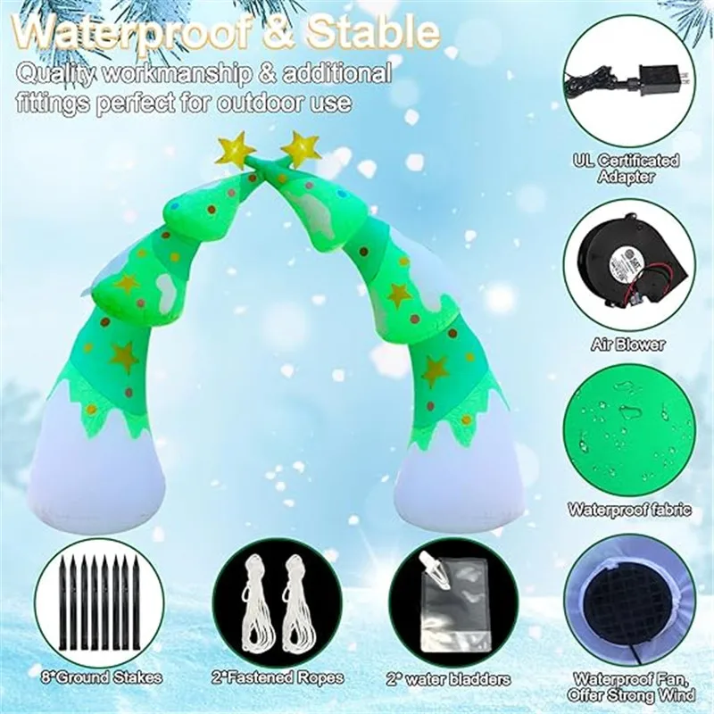 2.7m/9FT Christmas Decoration Inflatable Xmas Tree Arch Built-in LED Lights Indoor Outdoors Garden Party Scene Layout Ornament