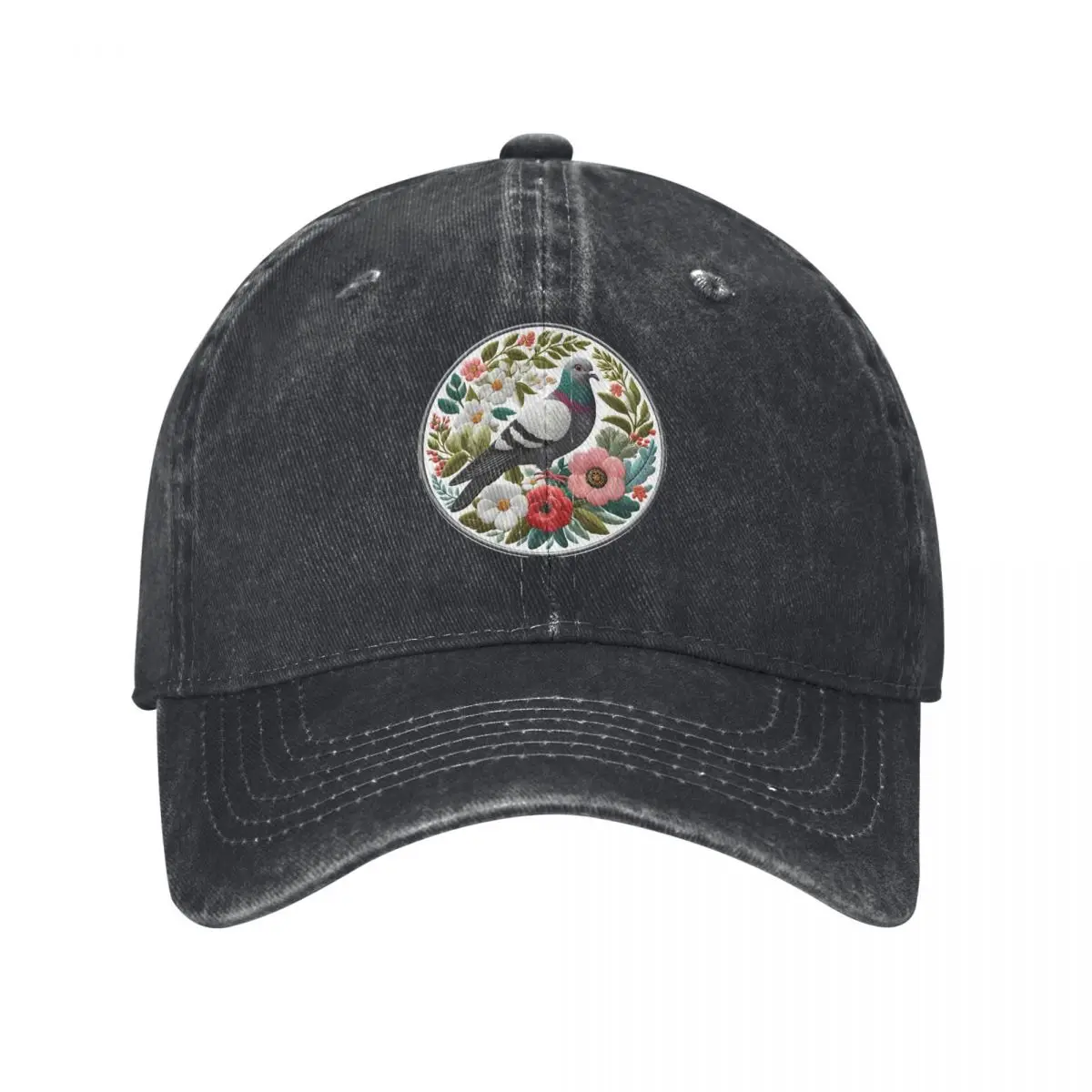 Embroidered Pigeon Bird With Flowers Unisex Style Baseball Caps Distressed Washed Hats Cap Retro Outdoor Workouts Sun Cap