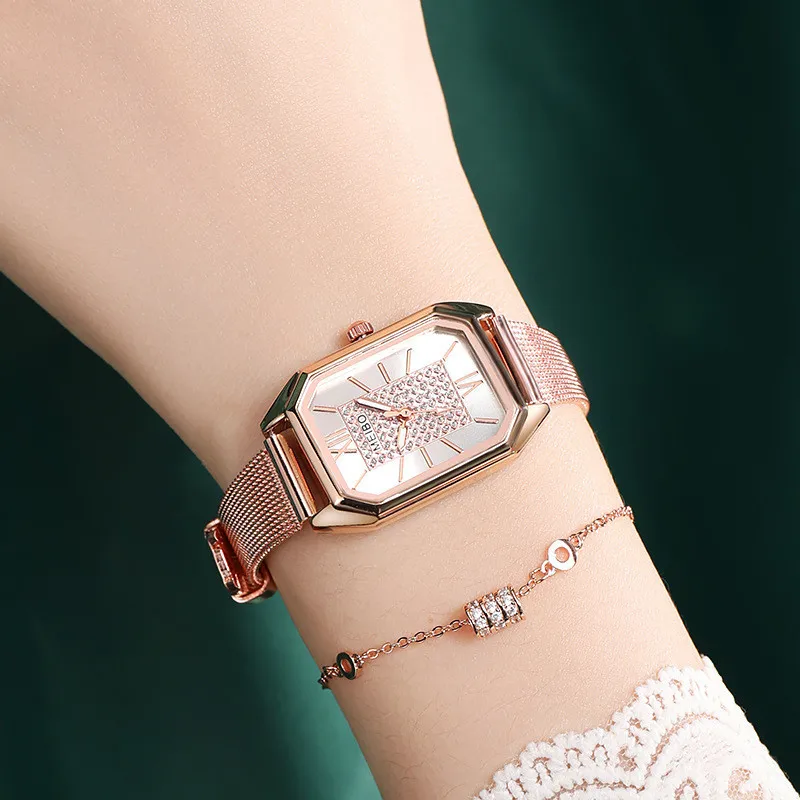 New Fashion Women Thin Rosy Gold Casual Quartz Watch Ladies Metal Mesh Stainless Steel Bracelet Watches Relogio Feminino Clock