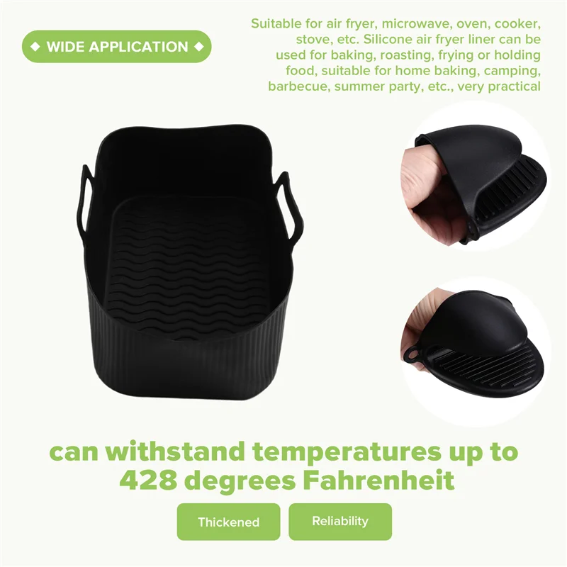 A04G-Multi-Use Air Fryer Silicone Baking Mat And Insulation Tray Set With Kitchen Hand Clamp