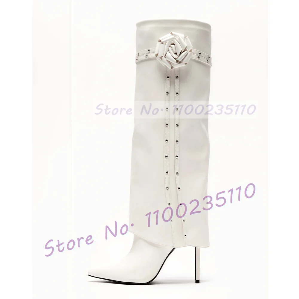 

Сапоги до колена с белой розой и бахромой, женские элегантные туфли с острым носком и цветочным принтом, стильные ботинки на шпильке с заклепками и ремешками