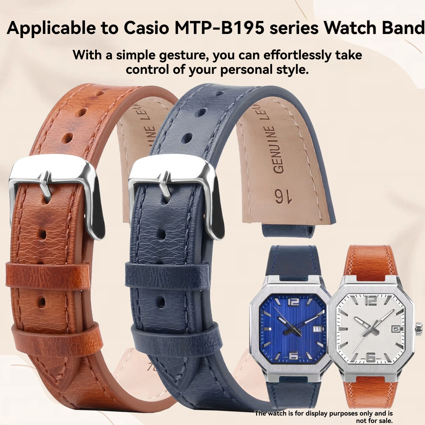 Ремешок для часов Casio MTP-B195 в ретро-стиле из кожи, водонепроницаемый, с мягким ремешком-цепочкой, аксессуар для мужчин и женщин.