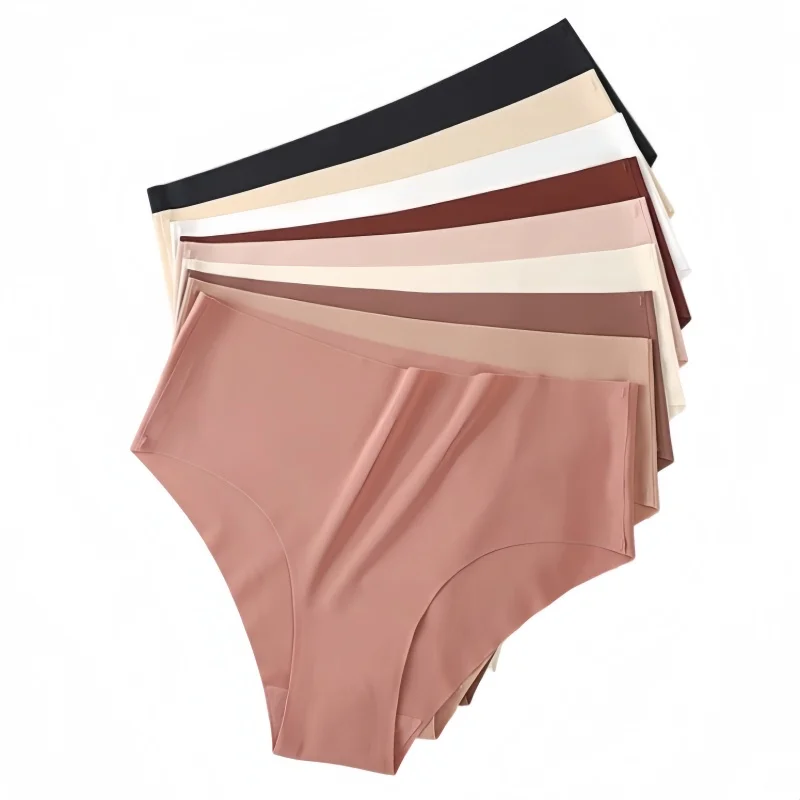 3-teiliges Set Eisseide Slips Damen Hohe Taille Nahtlose Unterhosen Atmungsaktive Unsichtbare Unterwäsche Weiche Dehnbare Sexy Lingerie XS-XL Slip – Detail 2