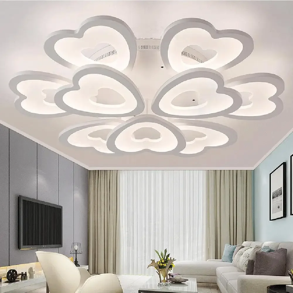 Nordic Creative Living Room Decor LED Lights Modern Heart Shape Ceiling Light Bedroom Modest Romance Ceiling Chandelier Lamps