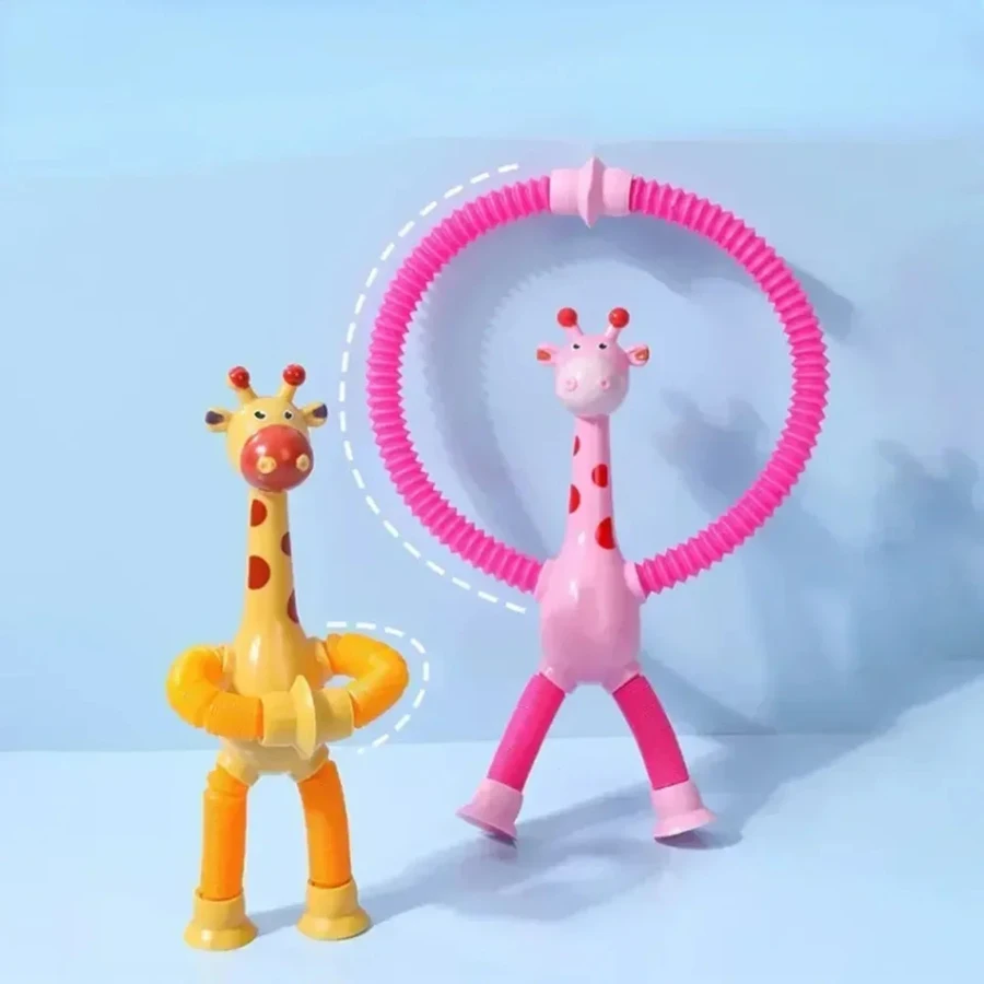 Children Suction Cup Giraffe Toys Pop Tubes Stress Relief Telescopic Giraffe Toy Sensory Bellows Toys Anti-stress Squeeze Toy