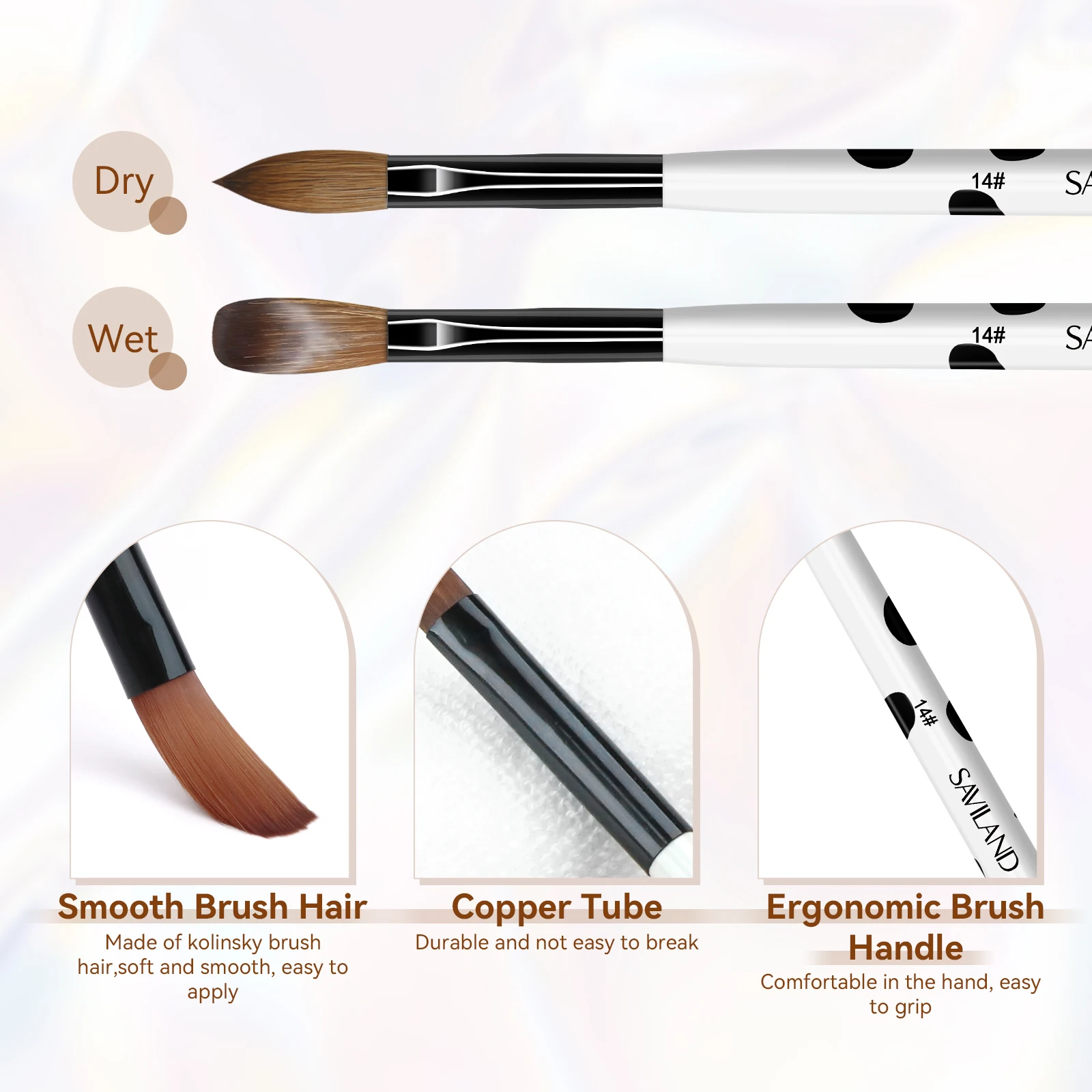 Saviland 3 pièces ensemble de pinceaux à ongles en acrylique taille 8/10/14 pinceaux de dessin pour Nail Art pour Extension d'ongles poudre acrylique manucure bricolage