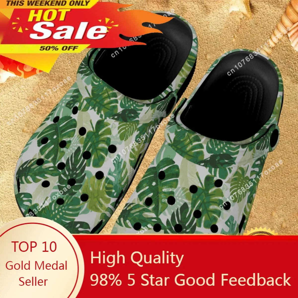 

Tropical Monstera Green Sandals for Summer Women Home Slippers Outdoor Beach New Fashion Clogs Lightweight Garden Shoes Woman