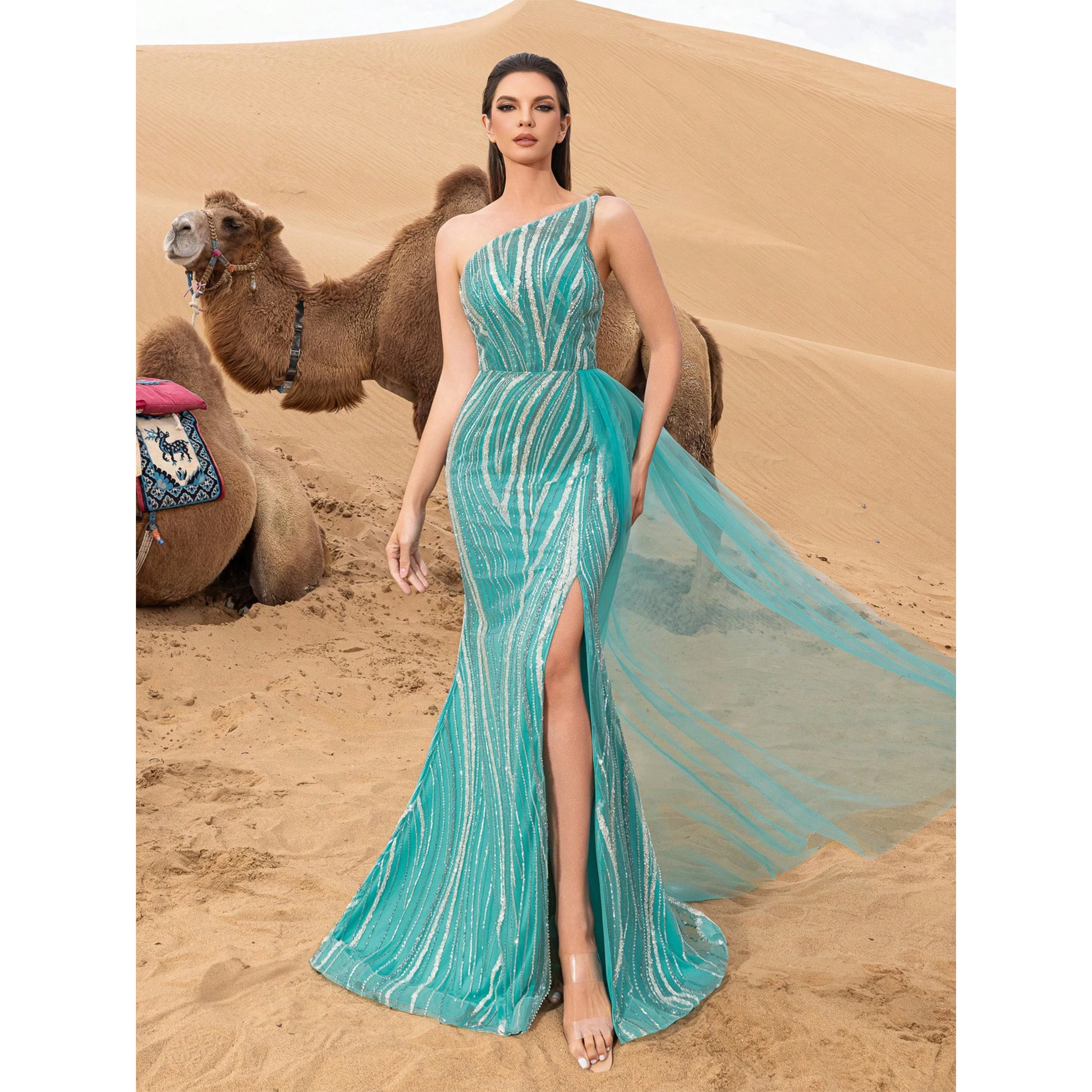 

Luxury One Shoulder Split Thigh Beaded Formal Dresses & Evening Gowns