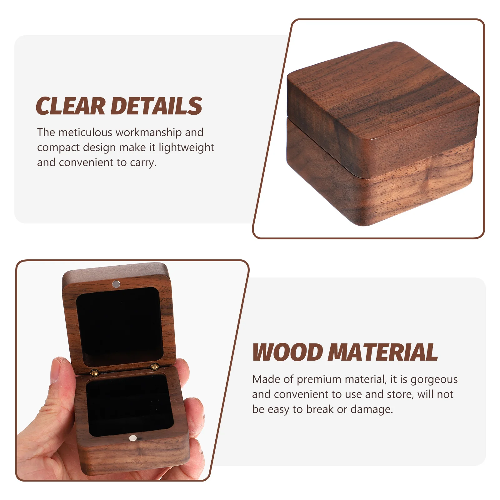 

Rustic Wooden Jewelry Box Engagement Ring Boxes for Proposal Folding Light Brown Travel