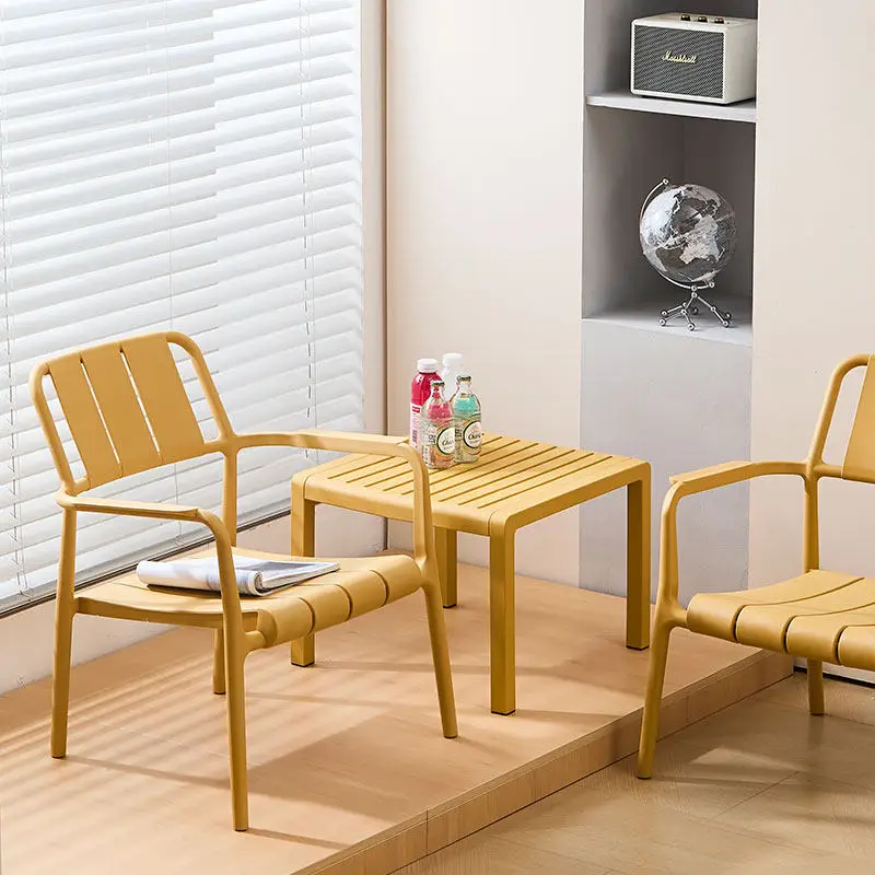 Simple small apartment balcony casual plastic tables and chairs modern   negotiation chair creative armrest dining chair