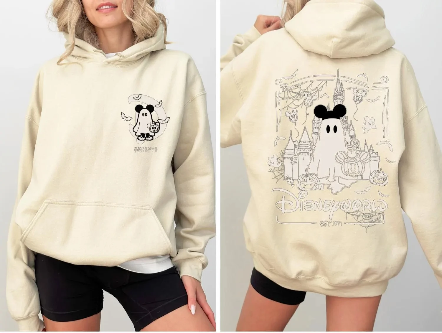 Disney World werd opgericht in 1971 Halloween-sweatshirts Mickey Mouse Ghost Halloween-hoodies en Disney World Halloween-cadeaus