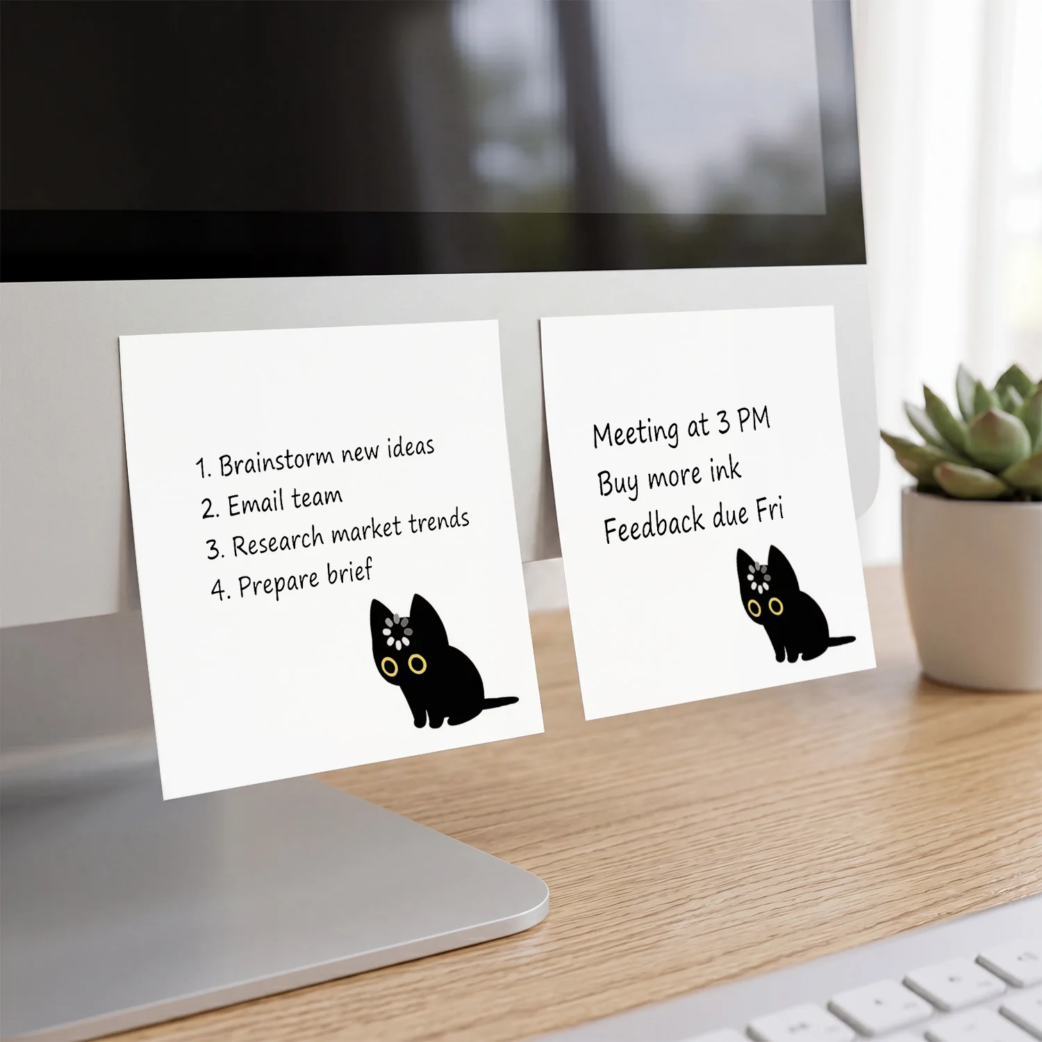 2pcs Cute Black Cat Sticky Notes, Kawaii Animal Self Stick Memo Pads, 100 Sheets Total, Minimal Aesthetic Cat Notepad view 6