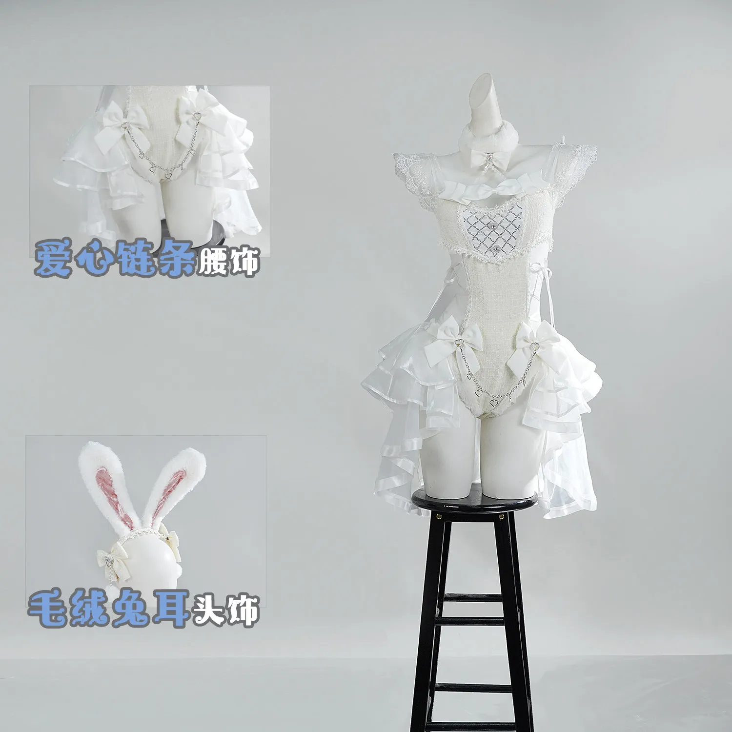 

Malymoon Original Tweed Tulle Bunny Cosplay Costume Cute Japanese Style Bunny Girl Full Set Women Sexy Elegant Dress Suit HCos