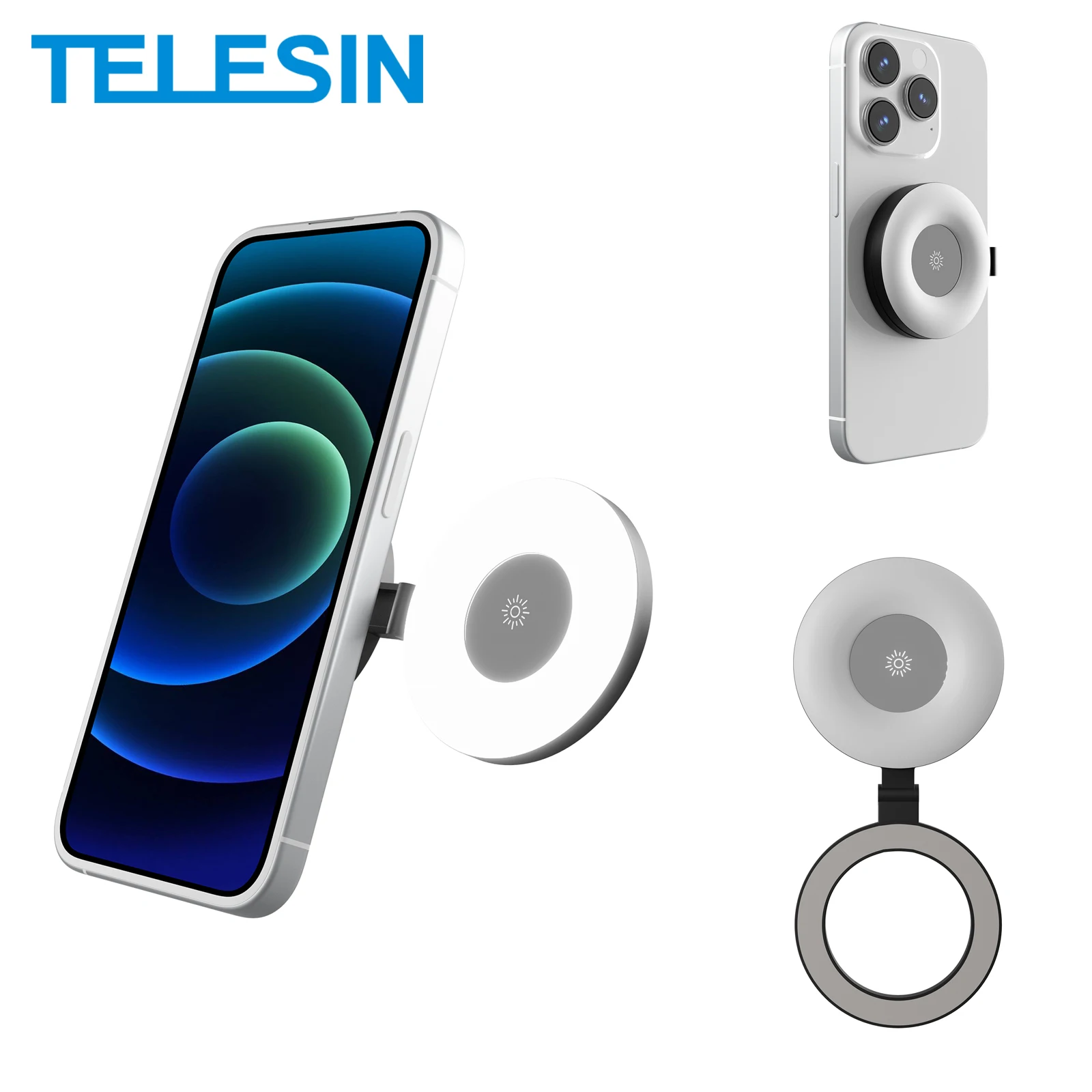 TELESIN Smartphone Magnetic Fill Light Mini Selfie Light 3 Modes Adjustable Brightness for Iphone XIAOMI HUAWEI SAMSUNG Phone