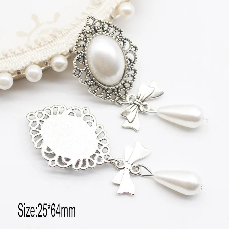 TYNUOMI5PCS25 * 64MM Ancient Silver Alloy Beauty Head Pearl Pendant for Clothing, Bow Hair Accessories, Earrings, Jewelry Access