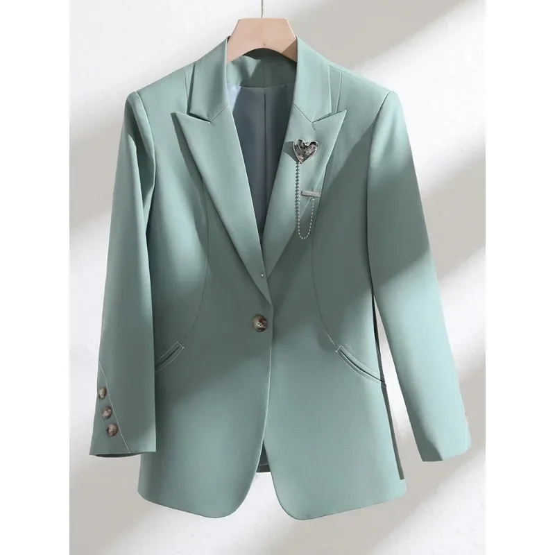 Blau gelb orange Aprikose Damen Blazer Frauen weiblich Single Button voller Ärmel formelle Jacke Mantel