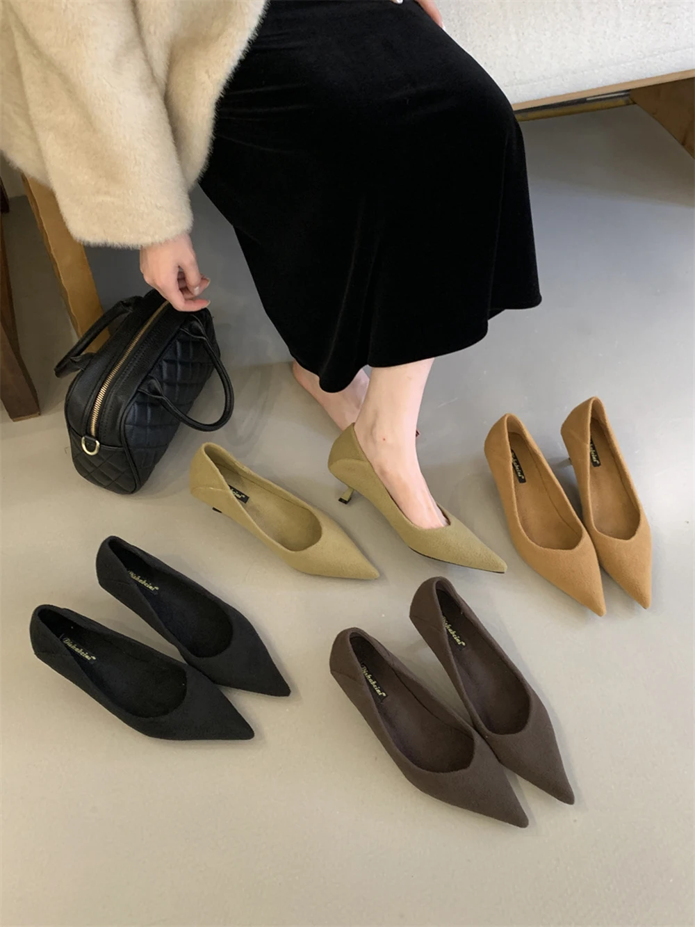 

Women's Pointed Toe Kitten Heel Pumps Multi-color Fleece-like Suede Office Shoes Fashion Casual Daily Commute Dress Shoes for Wo