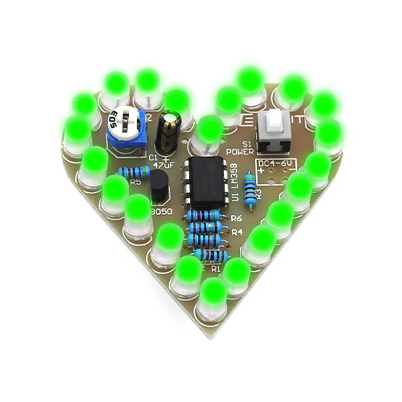 Javino DC 4V-6V Heart Shaped Breathing Light Module Red White Blue Green LED DIY Soldering Practice Kit